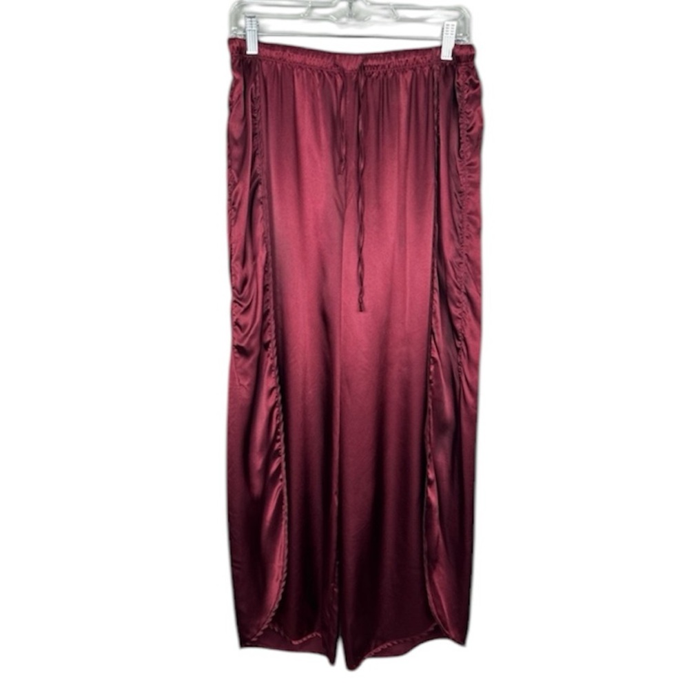 BB Dakota Burgundy Wide Leg Satin Pull On Pant Size Large